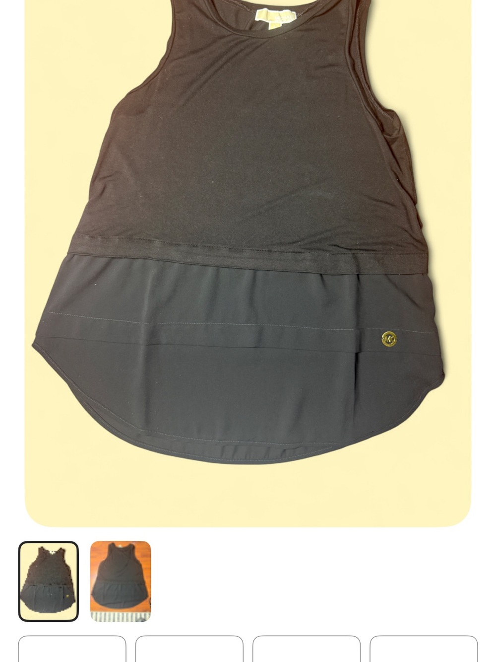 Michael Kors Black layered sleeveless blouse with Gold Logo Medium